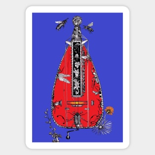 Red Hurdy-gurdy with insects Sticker